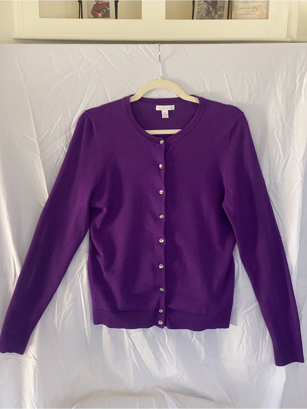 Charter Club Jewel Tone Purple Pearl-Button Crewneck Cardigan